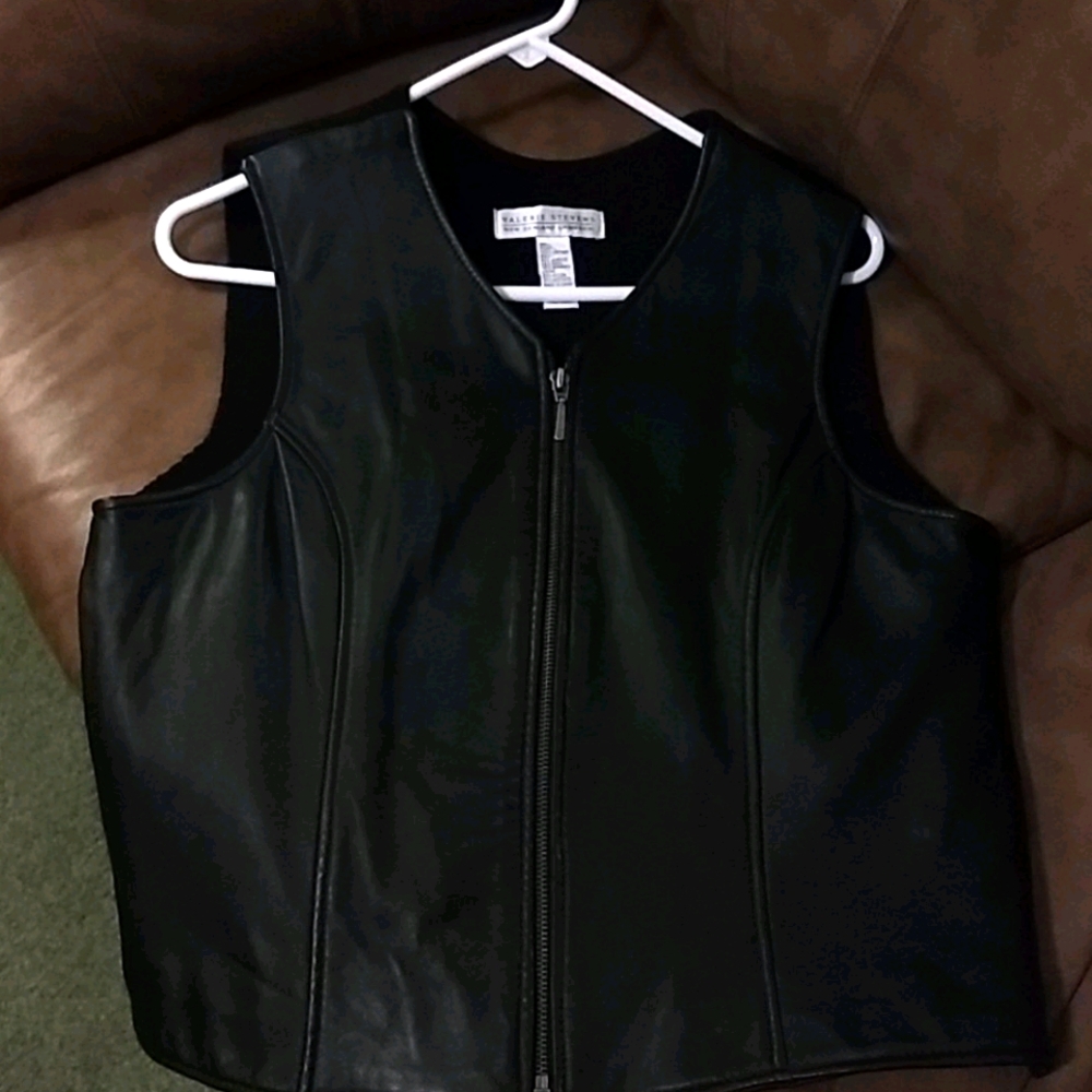Ladies leather vest W/wool knitted back sizeM